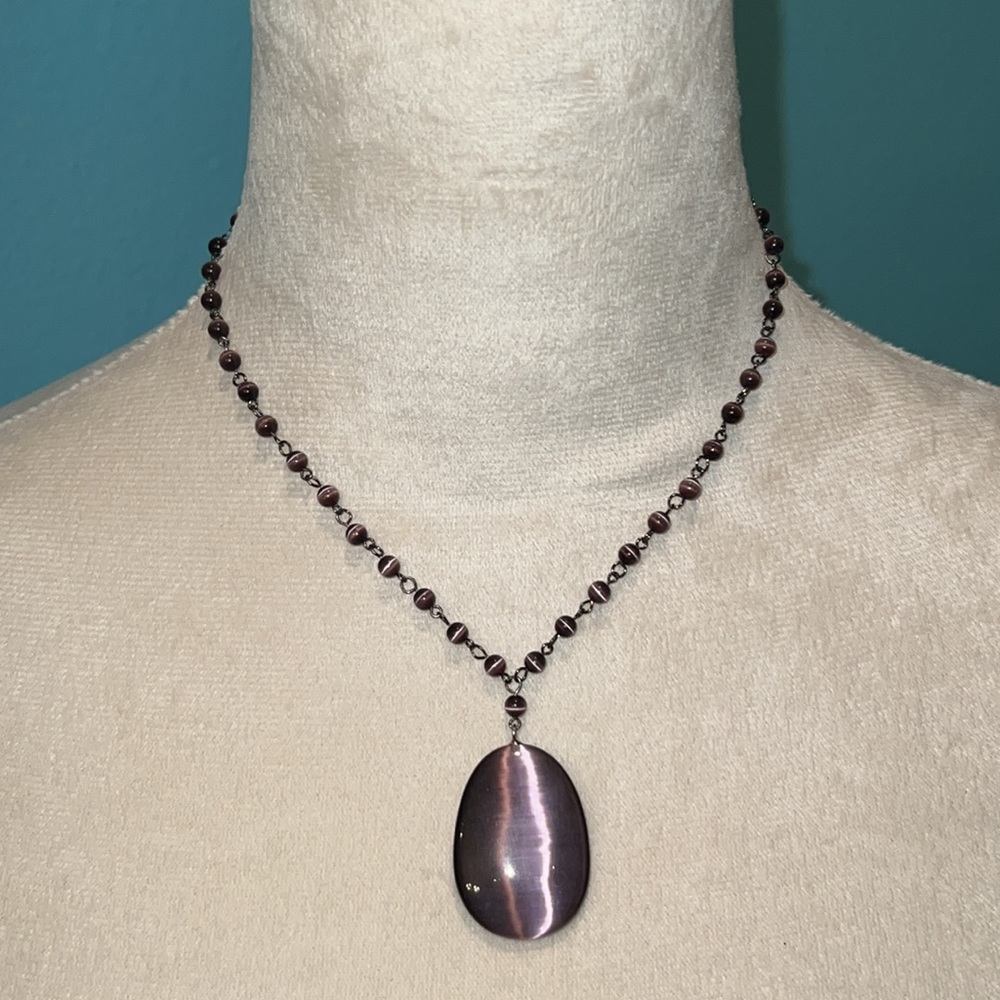 Purple Beaded and Stone Necklace